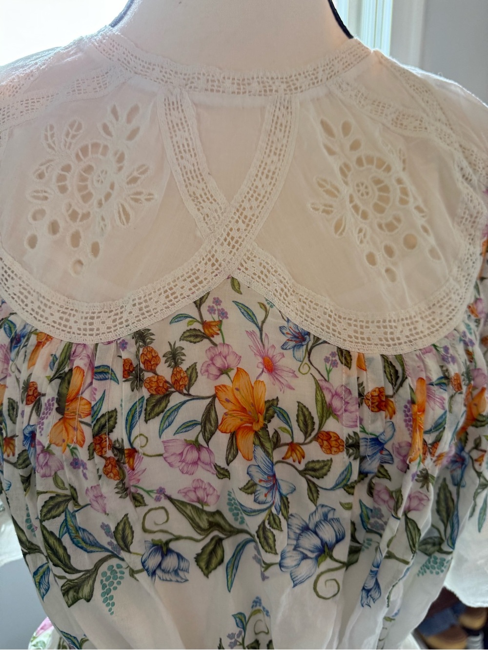 Anthropologie FARM Rio Sweet Bloom Bouquet White Floral Eyelet Mini Dress Sz Med - Picture 8 of 16